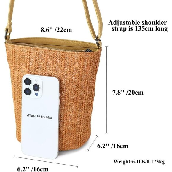 Cylindrical Crossbody Bag Women Straw PP Fabric Zipper Fashion Travel main image 5